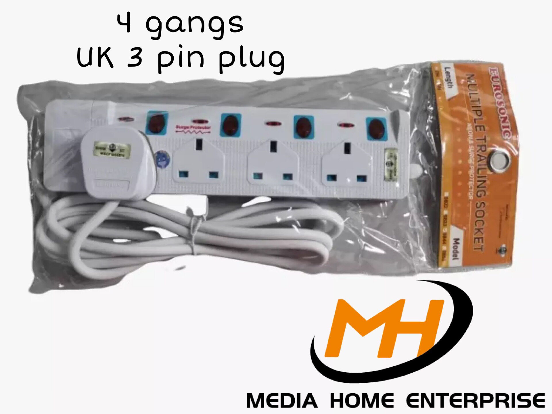 Eurosonic Power Strip 4 Gangs & 5 Gangs UK 3 pin plug Lazada