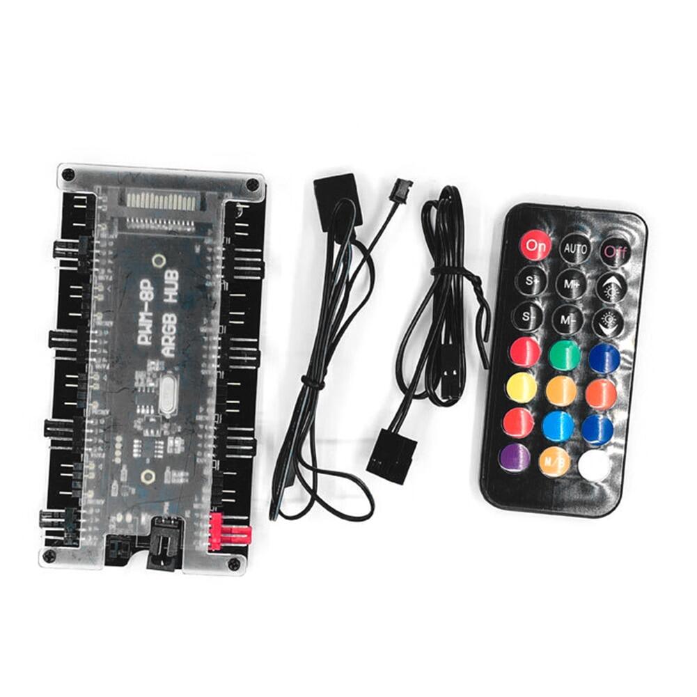 Miễn Phí Vận Chuyển, Hub ARGB 3 Chân Dành Cho Máy Tính Để Bàn Cáp Mở Rộng Hub LED RGB Điều Khiển Từ Xa, Bộ Chia Hub Quạt PWM Công Suất 8 Cổng