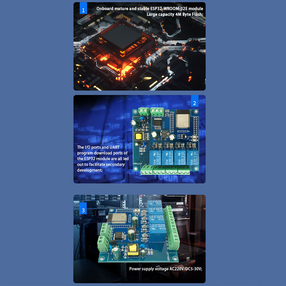 diymore [Chính Hãng 100%]  Bảng Phát Triển ESP32-WROOM Mô-đun Rơ Le Bốn Chiều ESP32 Mô-đun WiFi & BLE Nguồn Điện AC220V/DC5-30V Công Suất Lớn 4M Byte Flash Cho ESP32