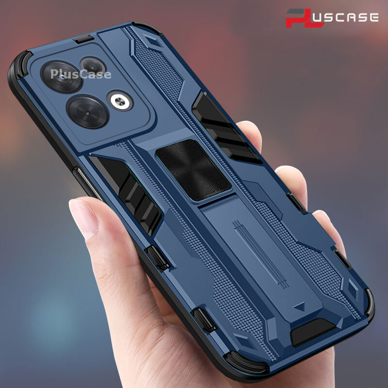 PlusCase for OPPO Reno8 5G Case Shockproof Kickstand Armor Camera Lens Protector Hard Back Cover