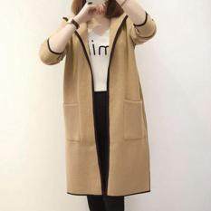 Aó Midi Áo Hoodie Tay Dài Phối Áo Khoác Ngoài Áo Khoác có Mũ Trùm (Kaki, XL)