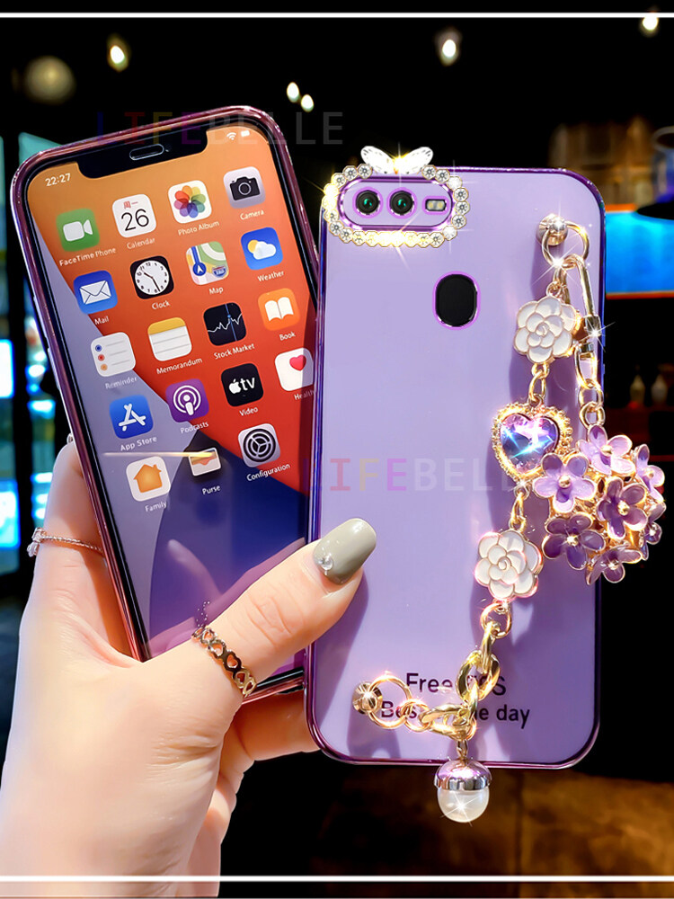 LIFEBELLE Ốp Lưng Cho OPPO A12 A11K A7 A91 A92 A74 A95 A94 A96 A16 A15 A53 A73 A77 A57 A17 Ốp Lưng Điện Thoại Nữ Mạ Sáng Bóng Dây Đeo Cổ Tay Hoa & Kim Cương Giả Ốp Lưng Bảo Vệ Chống Sốc Silicon TPU Mềm