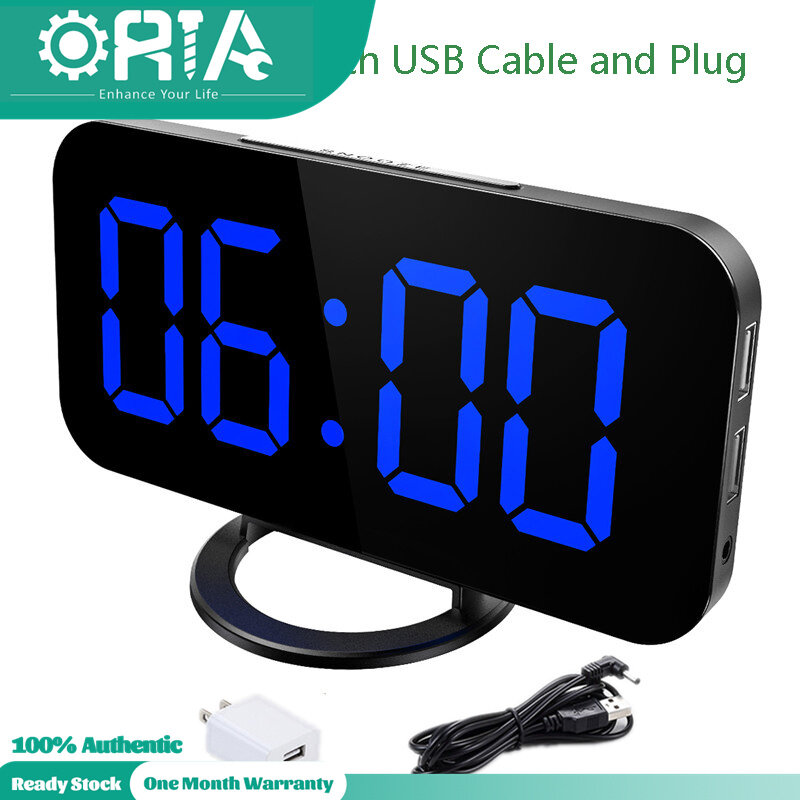 ORIA Digital Alarm Clock, LED Mirror Wall Clock, 6.5inch Large Display LED Wall Clock with Snooze, 12h and 24h Display, Dual USB Charging Ports, 3 Adjustable Brightness Suitable for Bedroom, Office