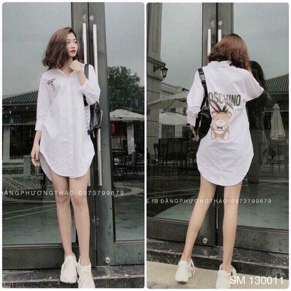 Áo Sơmi Von In Chữ Moschino Dáng Dài Cá Tính TTS0371