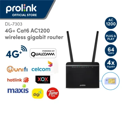 Prolink 4G+ LTE Unlimited Data 300Mbps CAT6 AC1200 Wireless Dual-Band (2.4GHz + 5GHz) with 4x Gigabit LAN Port Router with Sim Card Slot