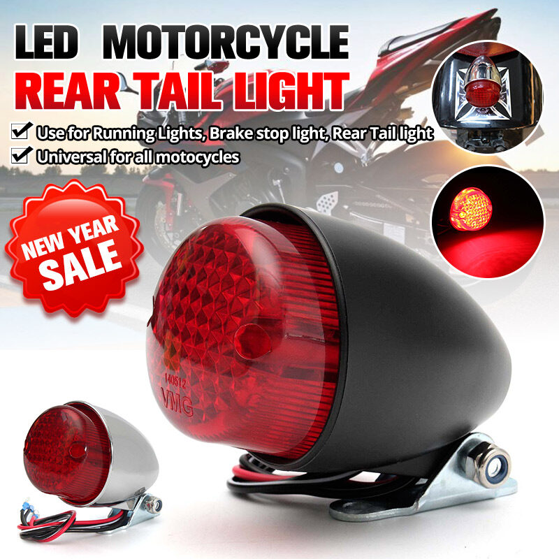 1 x Universal 12V Motorcycle Bike Rear Tail Running Light Stop Brake Lamp Chrome