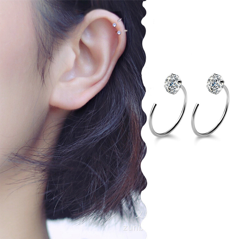 Stud Earrings Women's Four-claw Zircon Ear Bone Ring Ear Bone Stud Earrings Sleep Without Picking Simple A HELLO GIRL