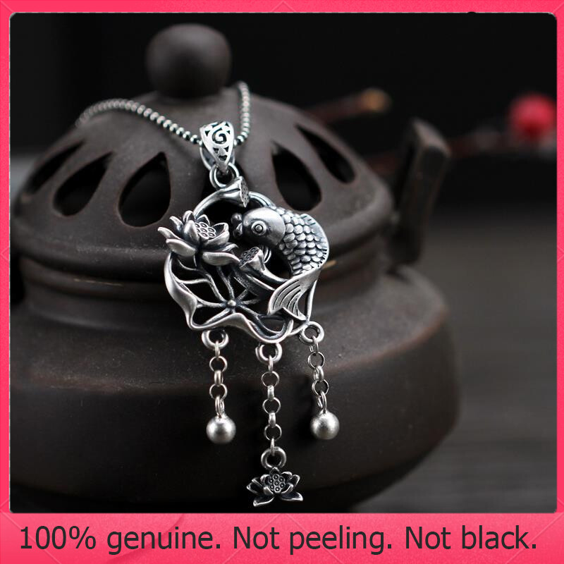 RL-s925 silver lucky koi tassel necklace for women fashion elegant lotus necklace to help improve luck, good luck, carp necklace
