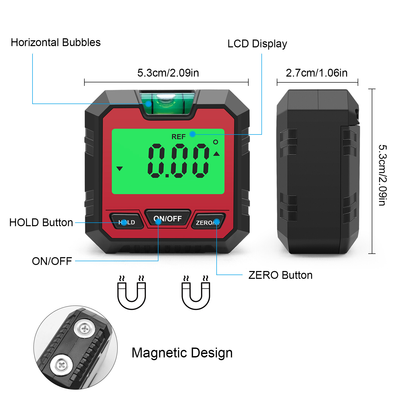 Mini Digital Inclinometer Protractor/Inclinometer/Level 3 IN 1 Angle Finder Angle Meter/Bevel Gauge 90° Gauge Digital Level Box for 4 x 90 Degree Measuring Range