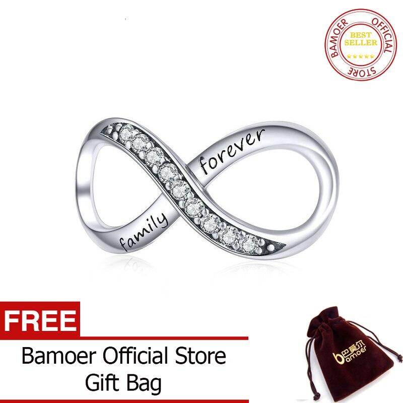 BAMOER Big Charms Real Sterling Silver 925 Infinity Family Forever Clear Crystal Charm for Original 925 Brand Bracelet SCC1146