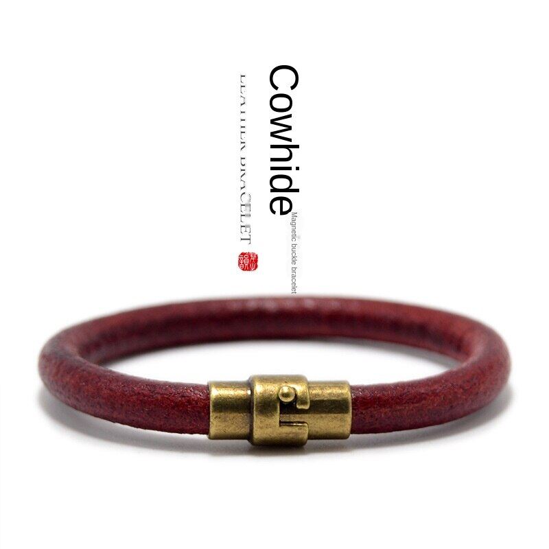 HZP Cowhide Magnetic Buckle Leather Bracelet Men Ins Style Korean Fashion Bracelet for Couple