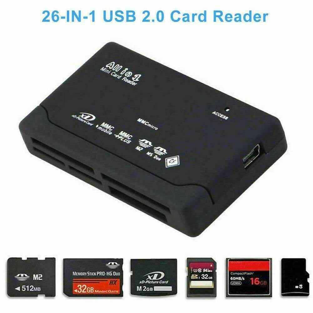 26 in 1 All in One Memory Card Reader USB External SD Mini Micro M2 MMC XD Fast for SD Card /TF Card /Micro SD Card /and CF Card /USB 3.0 for Camera Laptop and PC