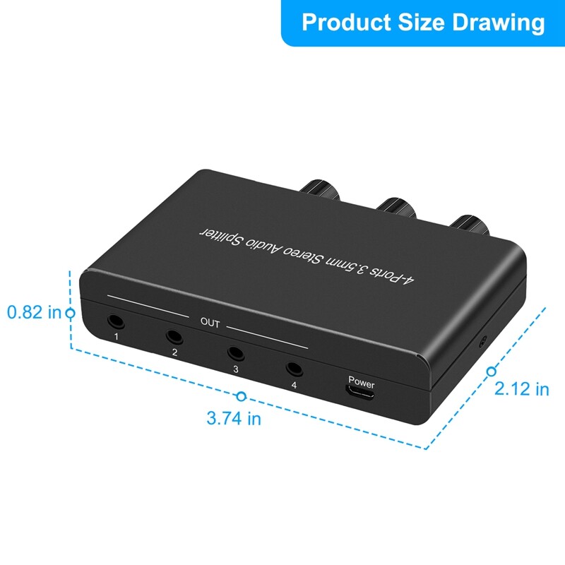 3.5mm Audio Amplifier 4 Ports Stereo Audio Splitter Amplifier Headphone