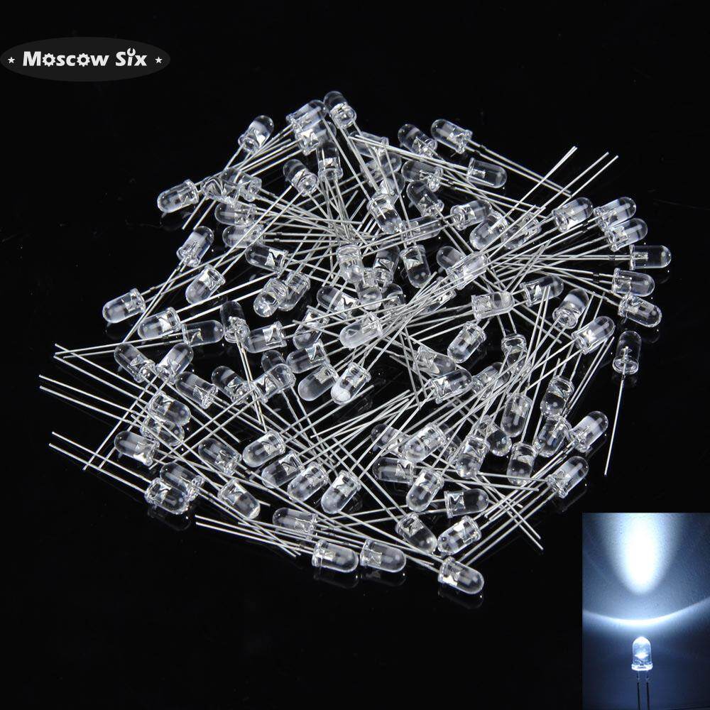100Pcs 5mm White Ultra-Bright LED Light Lamp Emitting Diodes 15000MCD