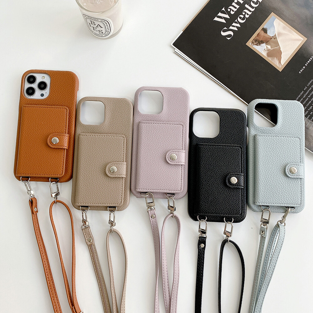 Cho iPhone 16 Pro Max 15 Pro Max 14 Pro Max 13 Pro max 11 PRO iPhone 12 Pro 13 Mini XR XS Max x 8 7 cộng với bìa Silicone mềm mại cao cấp dây dây đeo dạng xích Crossbody Slim Bìa đồ đựng thẻ bằng da Ví vỏ điện thoại Túi mỹ phẩm trường hợp