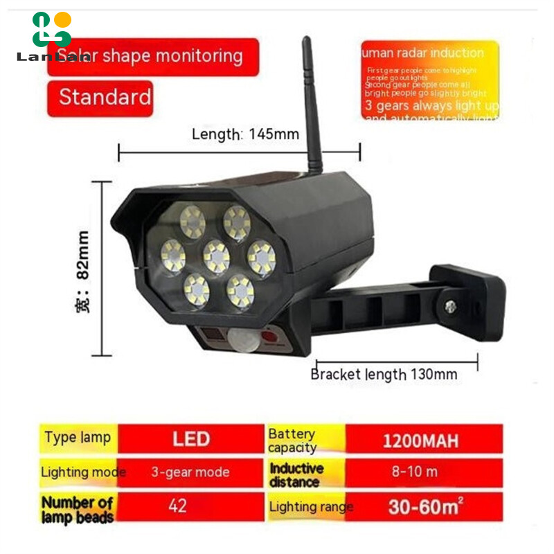 LanLan 42led Solar Security Light Motion Sensor Simulation Outdoor Fake Camera Rural Garden Wall Lamp Waterproof