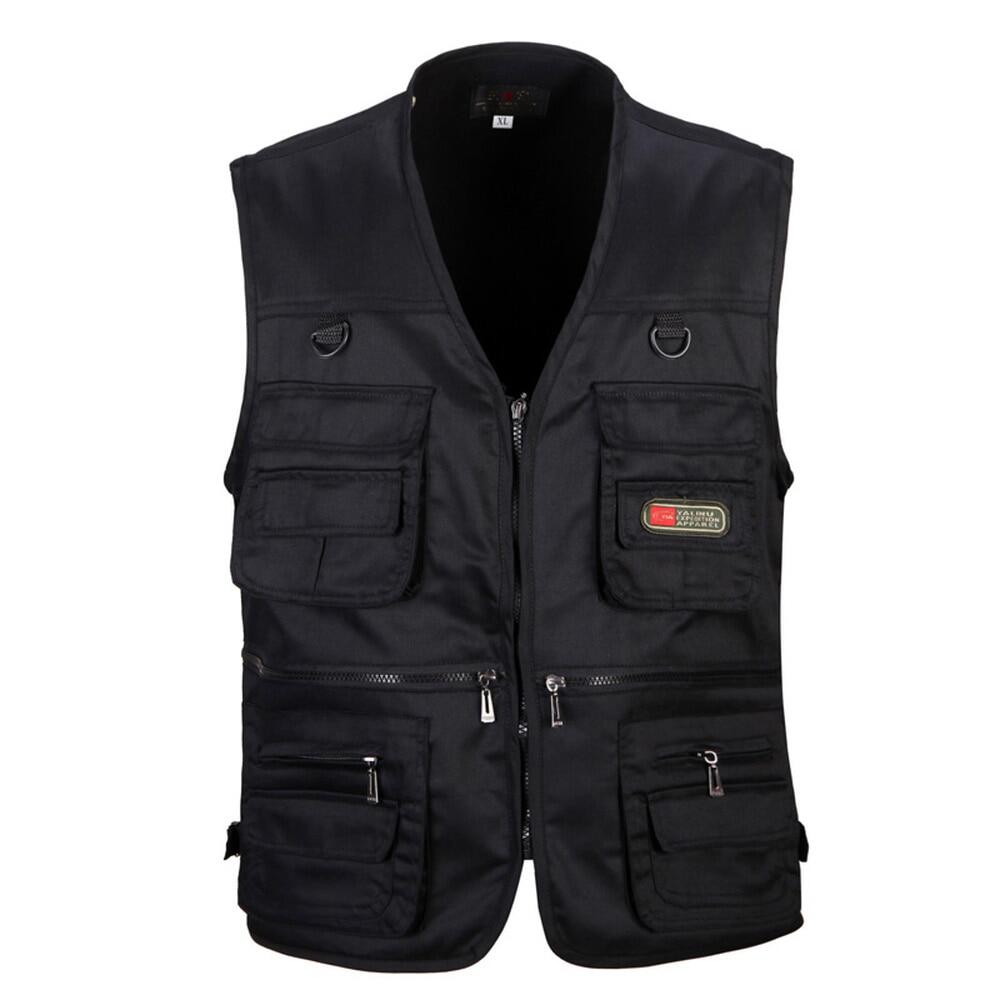 Men Waistcoat Solid Color Multi Pockets Zipper Sleeveless Spring