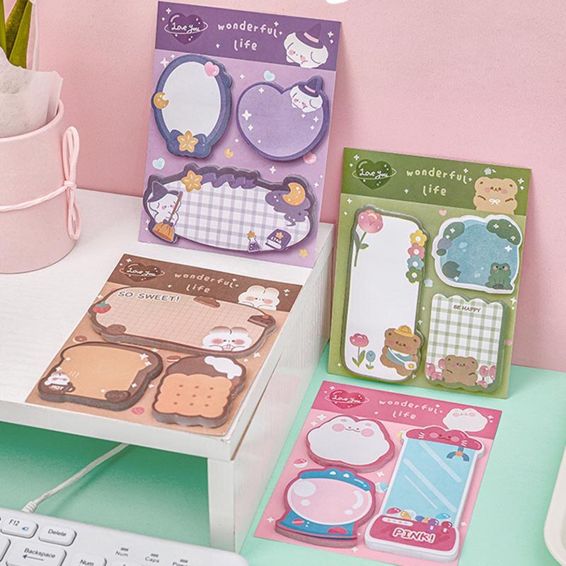 3 IN 1 Cute Animal Shape Creative Sticky Notes Creative Sticky Notes Set Student Memo Notes Cute Hand Account Note Paper