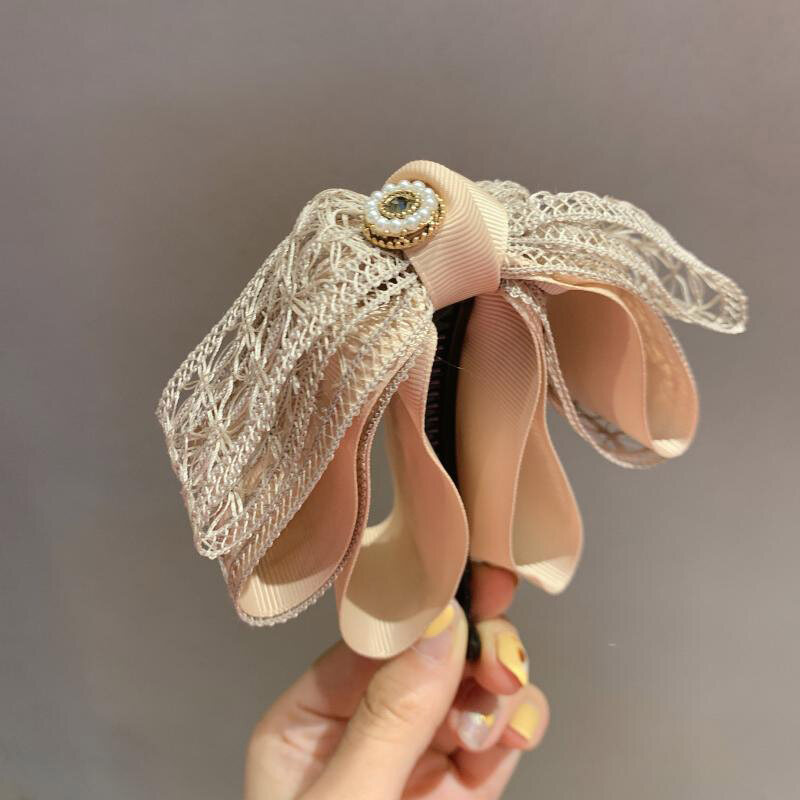 Hollow Lace Women Hair Claws Big Bow Rhinestone Pearl Banana Hairpins Ponytail Girls Elegant Hair Accessories