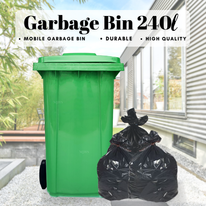 【240L】Tong Sampah Hijau Besar Beroda Serbaguna Murah Mobile Garbage Bin ...