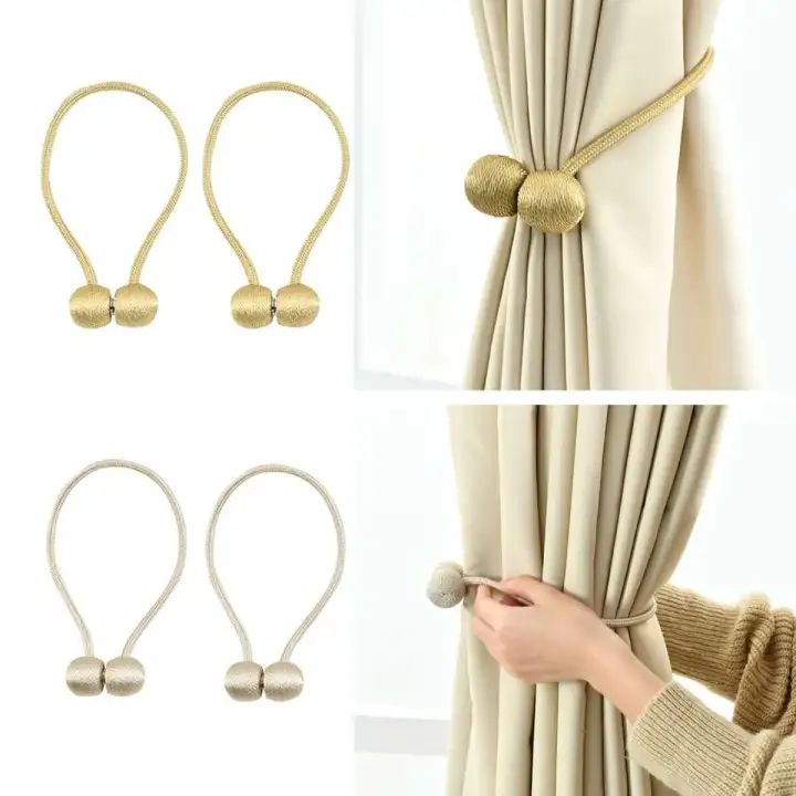2pcs Magnetic Curtain Tiebacks Holder Braided Ball Buckle Drapery