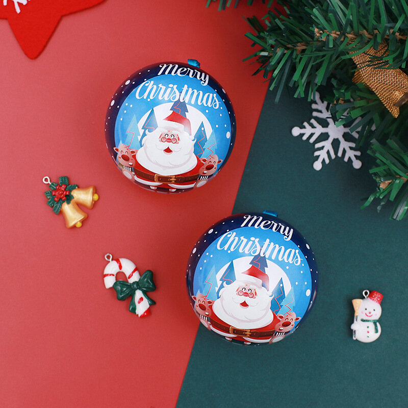 🎄Ready Stock🎄1Pcs Darling Christmas Gift Box Christmas Iron Ball Round Ball Candy Box Christmas Candy Packaging Tin Box