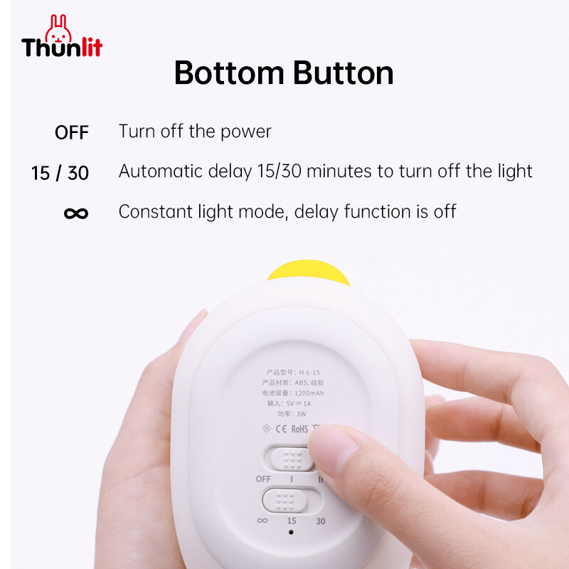 Thunlit Duck Night Light Cute USB 1200mAh Rechargeable Dimmable Silicone Duck Lamp Timed Shutdown Squishy Duck Sleep Light