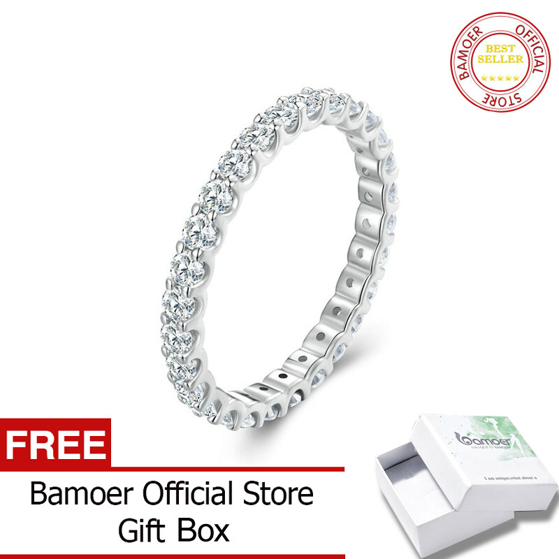 BAMOER Full Eternity Moissanite Ring Engagement Band for Women 925 Sterling Silver Anniversary Fine Jewelry Gift MSR034