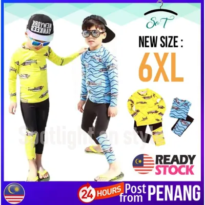 [ 8]🇲🇾PENANG READY STOCK Boy Swimsuits Baby Sharks Kids Swimsuit Boy Longsleeve Swimwear Boy Baju Mandi Renang Budak