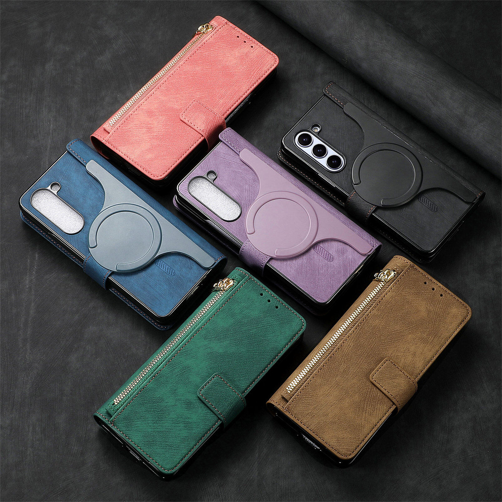 Magnetic Wallet Z Fold Leather Flip Case Detachable