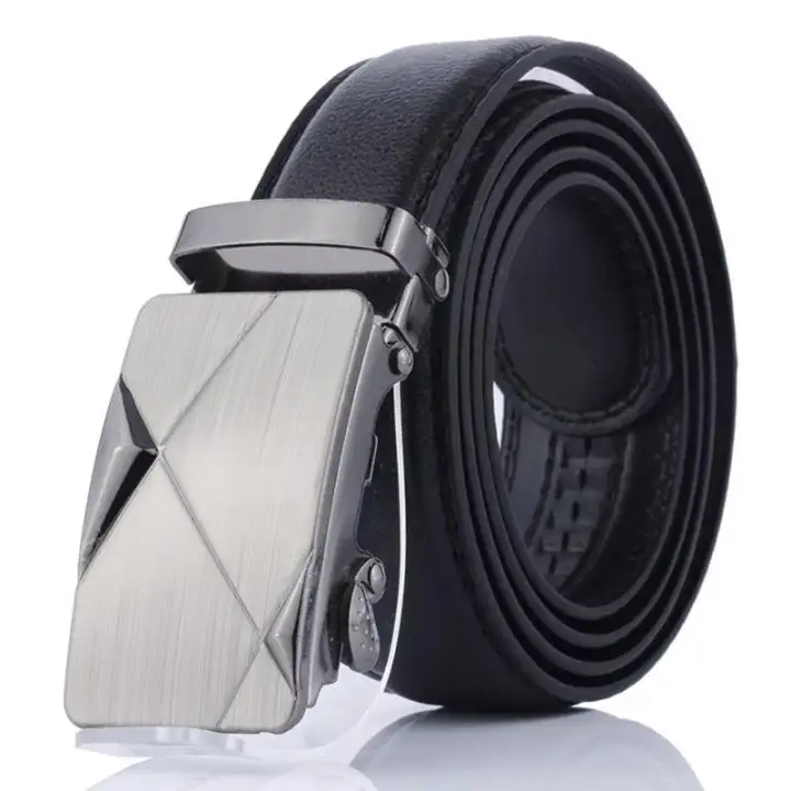 Mens Black Leather Ratchet Belt Automatic Buckle Strap Waistband Waist Jewelry