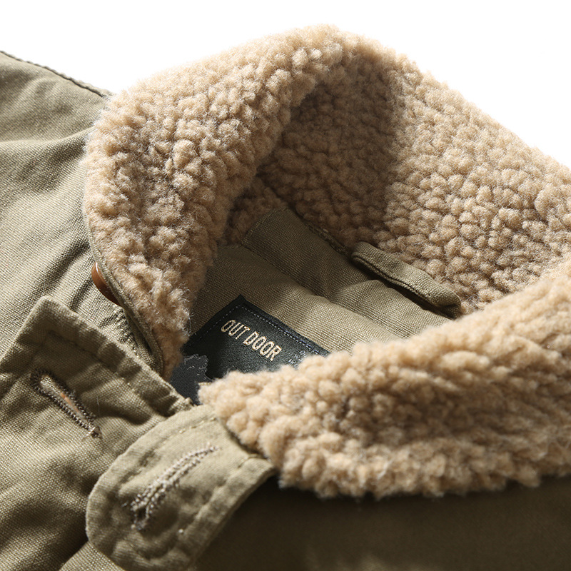 Jacket Men Imitated Lamb Fur Short Jacket Men Winter Thick Fur Collar Plus Fleece Tooling  Jacket Cotton Jacket Clothes YCHION