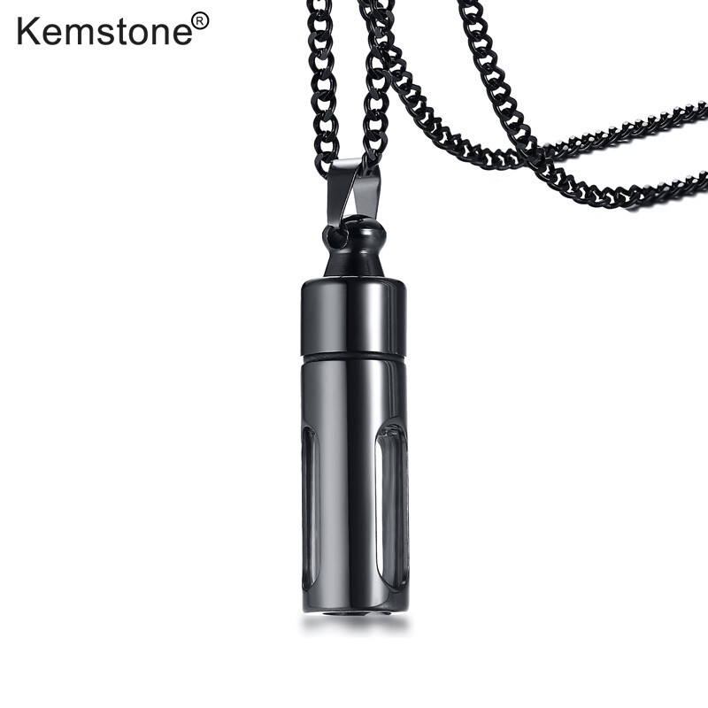 Kemstone Fashion Perfume Glass Bottle Gold Black 916 Stainless Steel Pendant Necklace for Men Jewelry Gifts