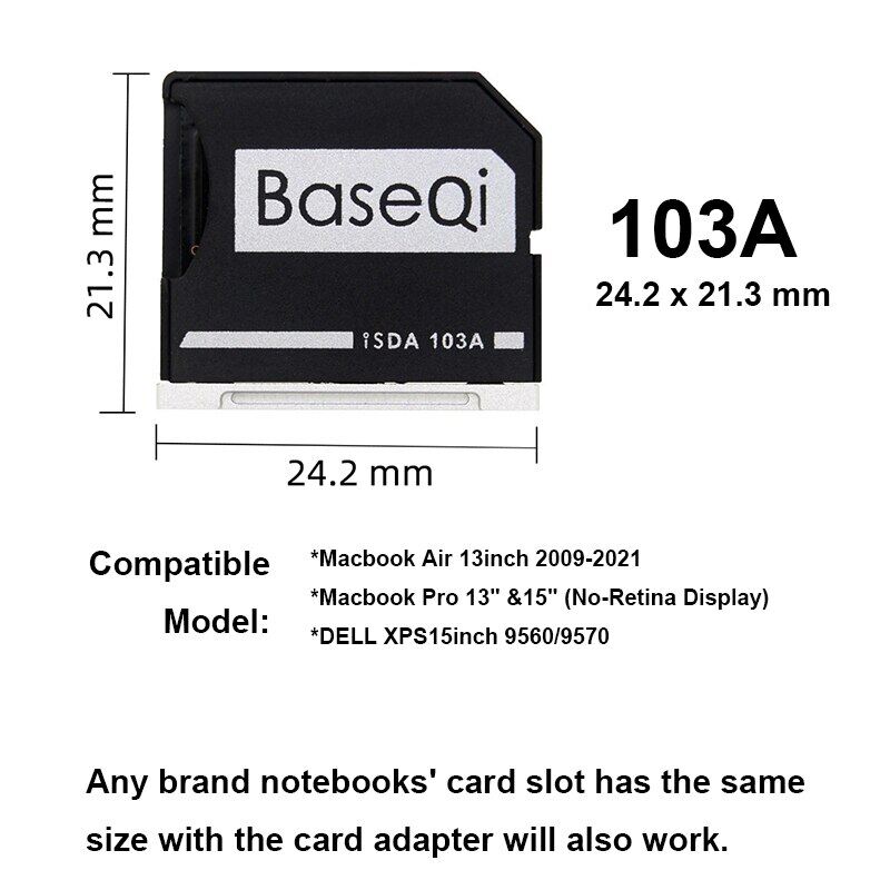 BASEQI Memory Card Reader For Macbook Air 13'' Model 103A Aluminum Minidrive Micro SD Card Adapter