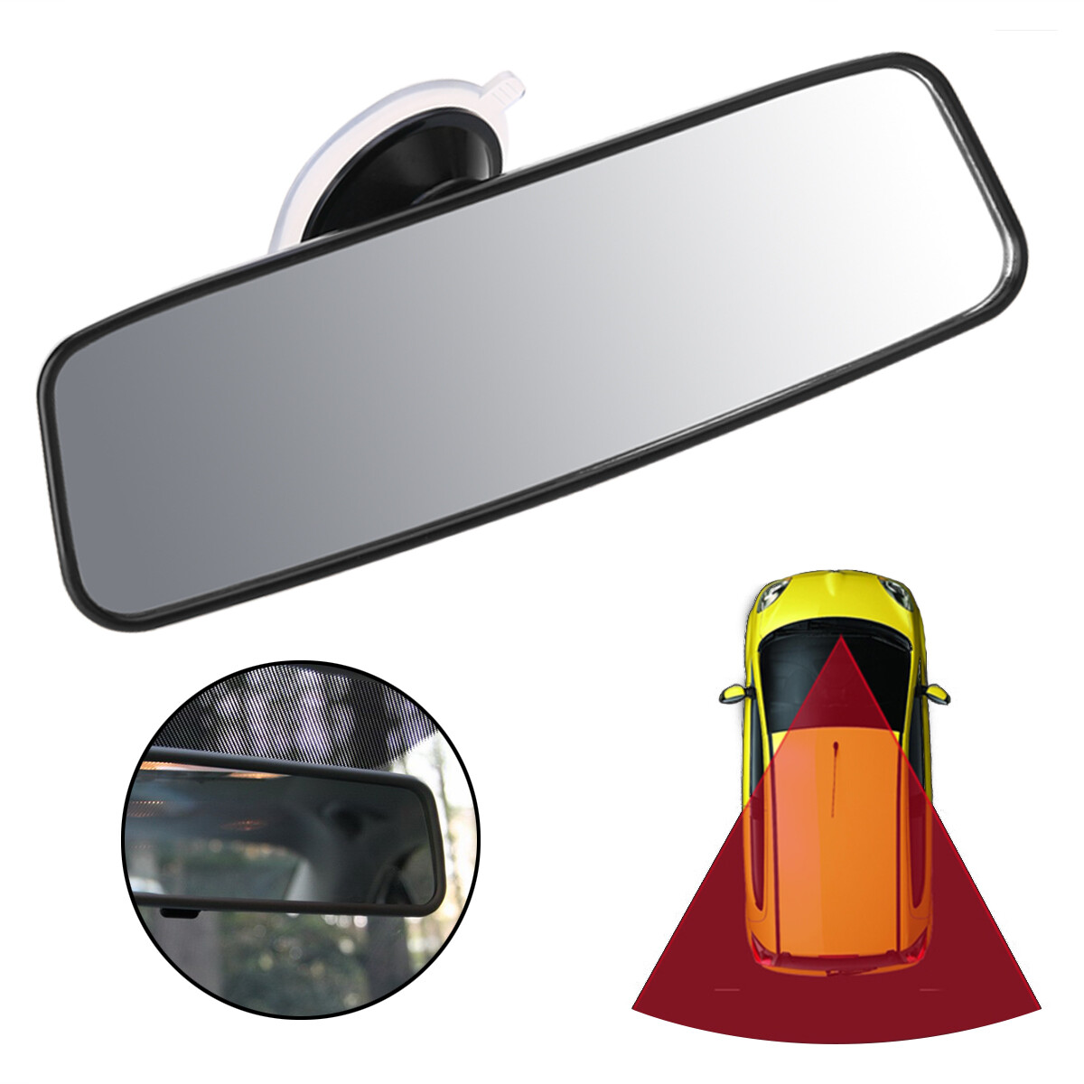 BOKALI Universal Car Truck Wide Flat Interior Rear View Rearview Mirror Suction Cup