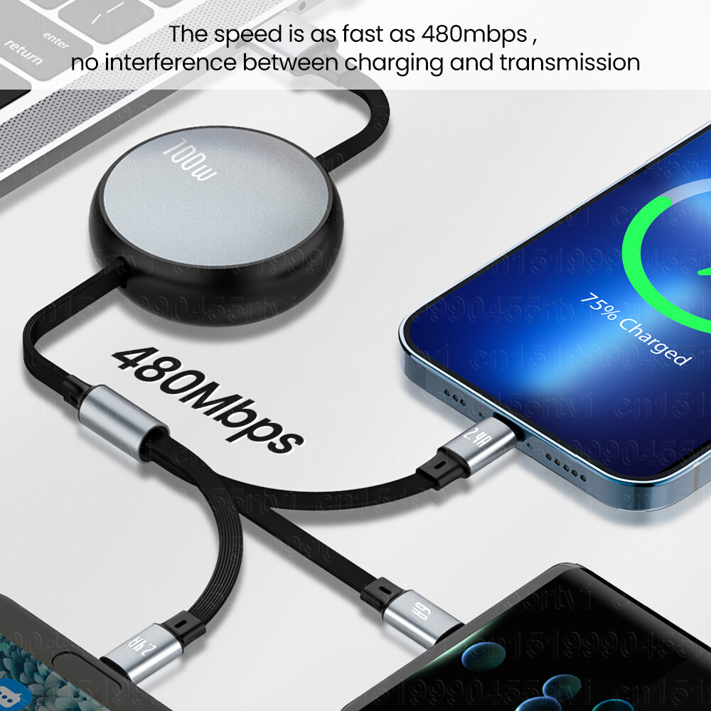 Vaorlo 3 Trong 1 6A USB C Cáp Có Thể Thu Vào Nhanh dây sạc 1.2M 100W loại USB C Cáp Cho Micro Android Huawei Dòng Tương Thích Với iPhone 14 13 12Pro Max