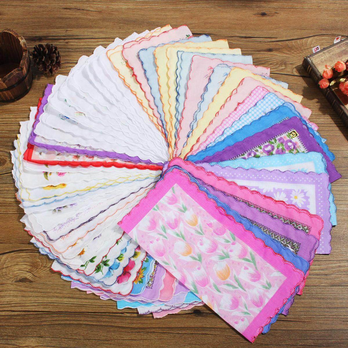 Bộ 50 Khác Nhau Hoa Khăn Tay Vintage Hankies Hoa Nữ Cotton Phong Cách