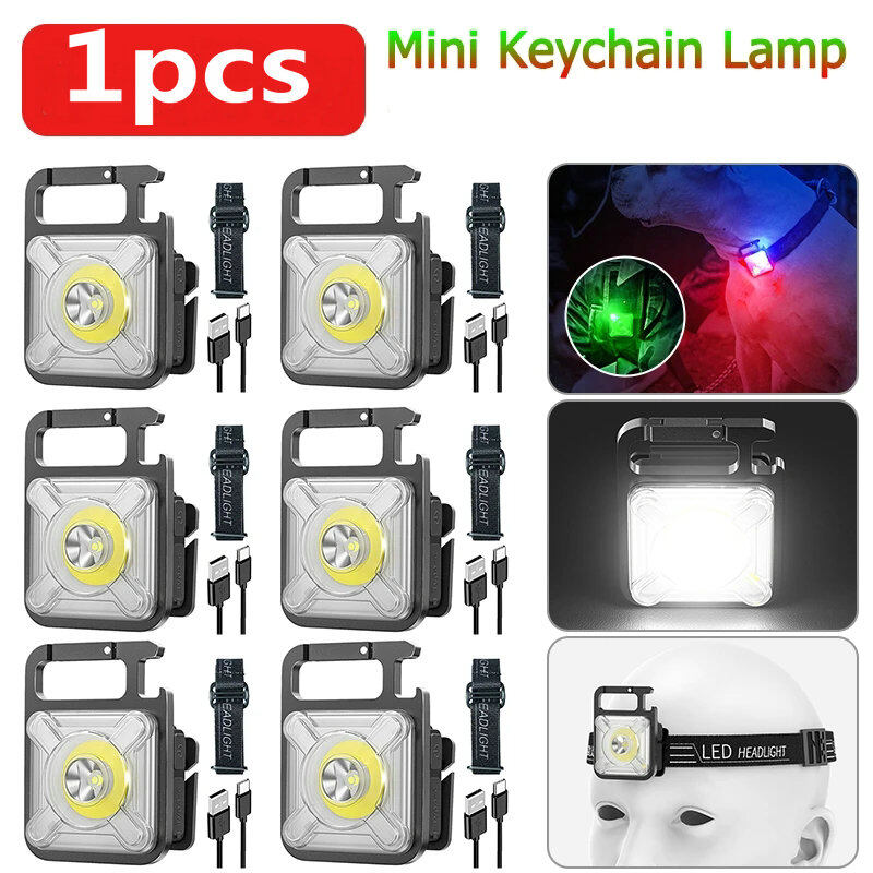 New Keychain Light Mini Working LED Flashlight Usb Rechargeable COB Outdoor Camping Small Emergency Cap Clip Light