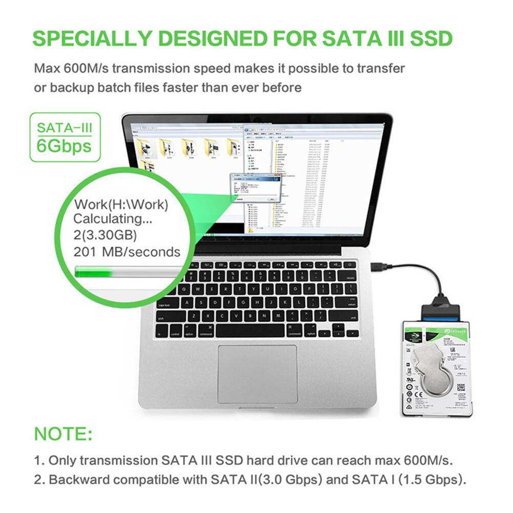 H-E Chuyển Đổi Cáp Nhanh Type-C/USB 2.0 Sang SATA 20Cm Cho Ổ Cứng/SSD 2.5 Inch