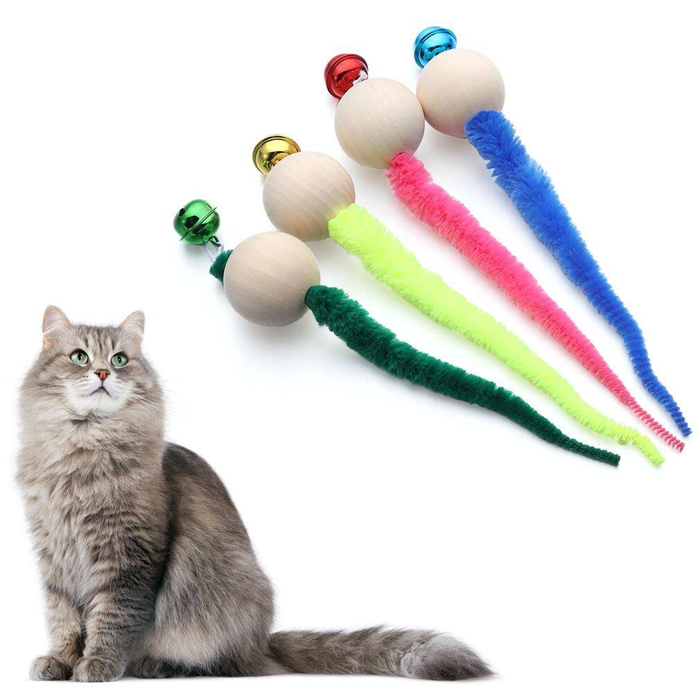 Cat Toy Caterpillar Wooden Ball Cat Ball Toy Kitten Activity Interactive Toy Colored Cat Worms Ball with Bell 