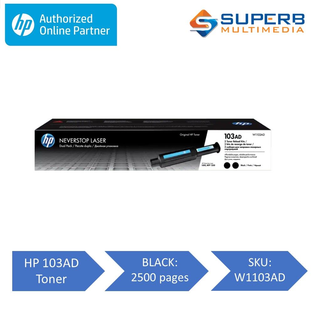 HP 103AD Dual Pack Black Original Neverstop Laser Toner [W1103AD] | Lazada