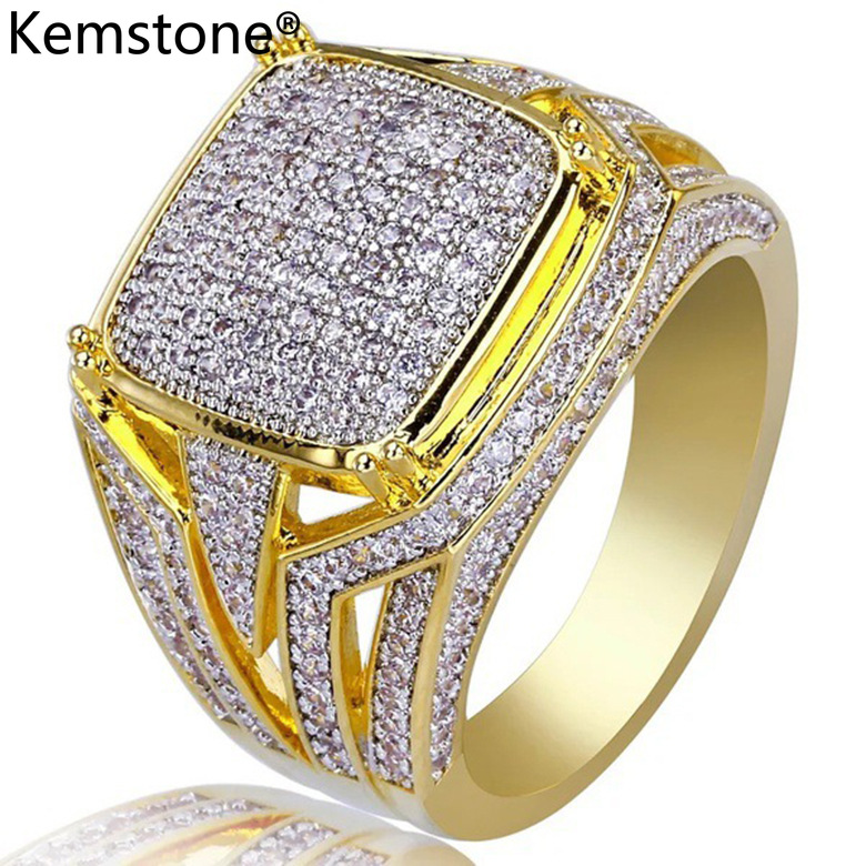 Kemstone Fashion Gold Plated Cystal Square Engagement Rings for Men