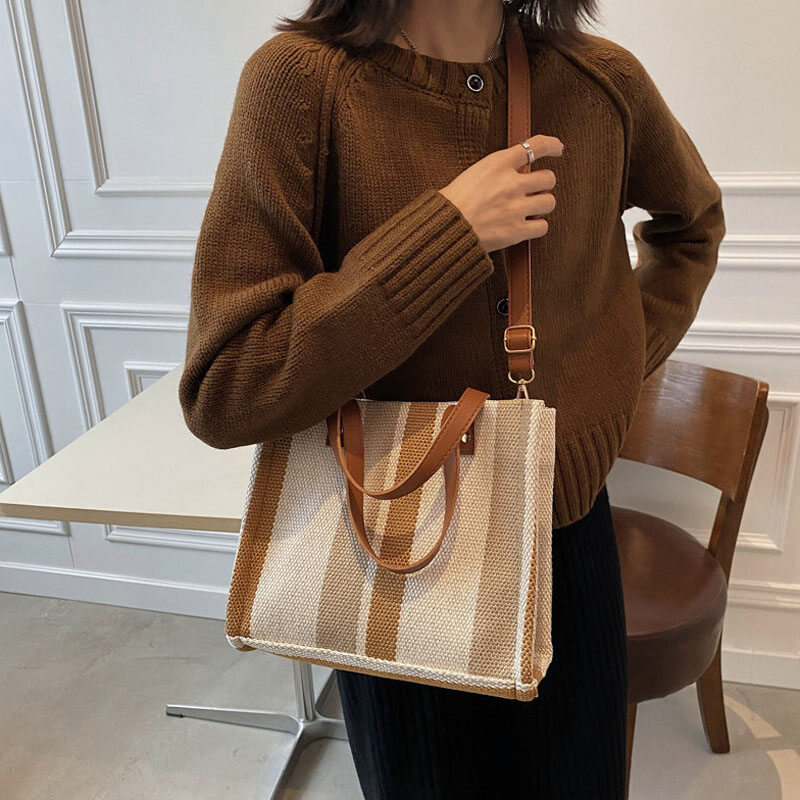 College Student Class Handheld Canvas Commuting One Shoulder Crossbody Large Capacity Notebook A4 Teacher Briefcase