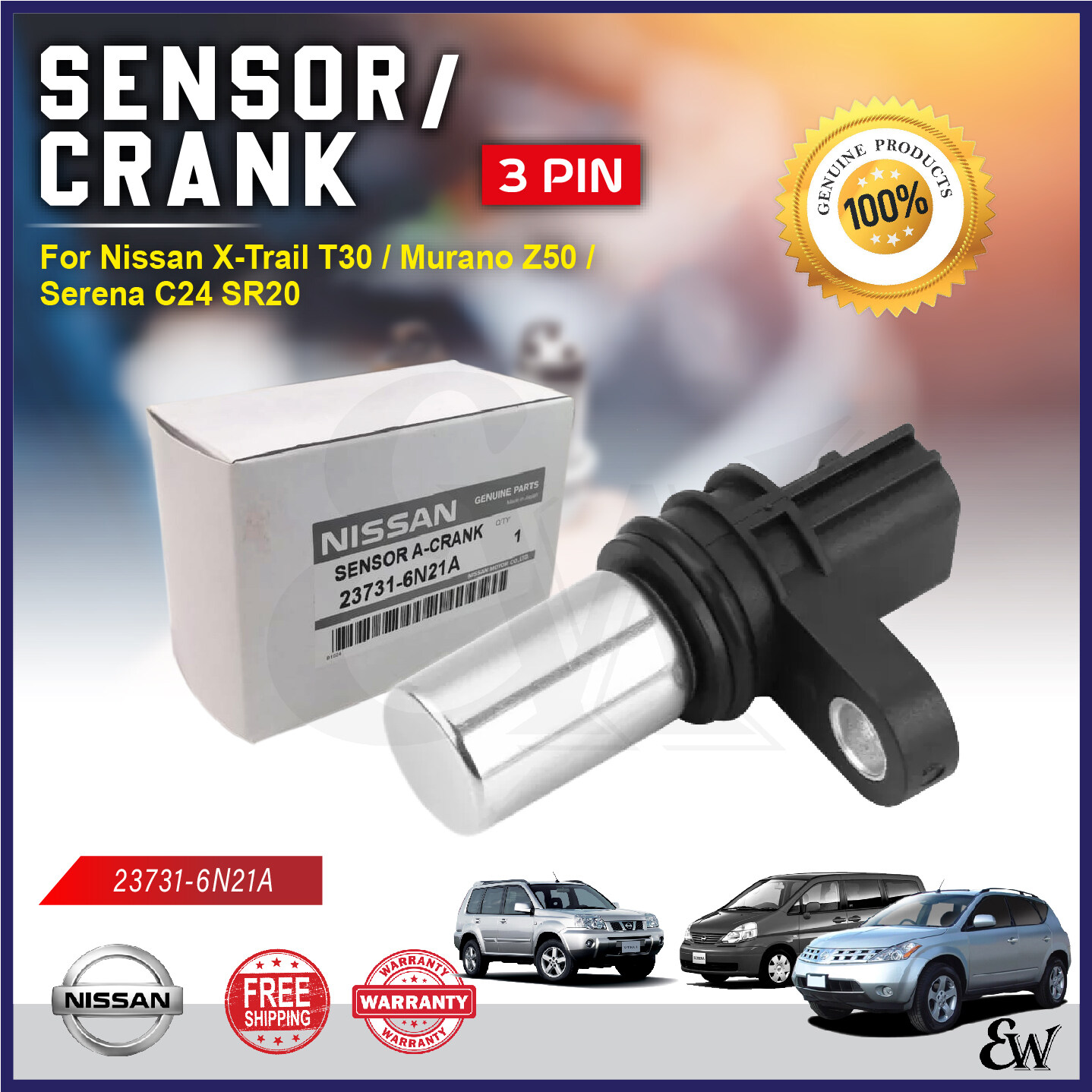 ORIGINAL CRANKSHAFT CRANK CAM SENSOR NISSAN X TRAIL T30 MURANO Z50 SERENA C24 SR20 3 PINS 23731