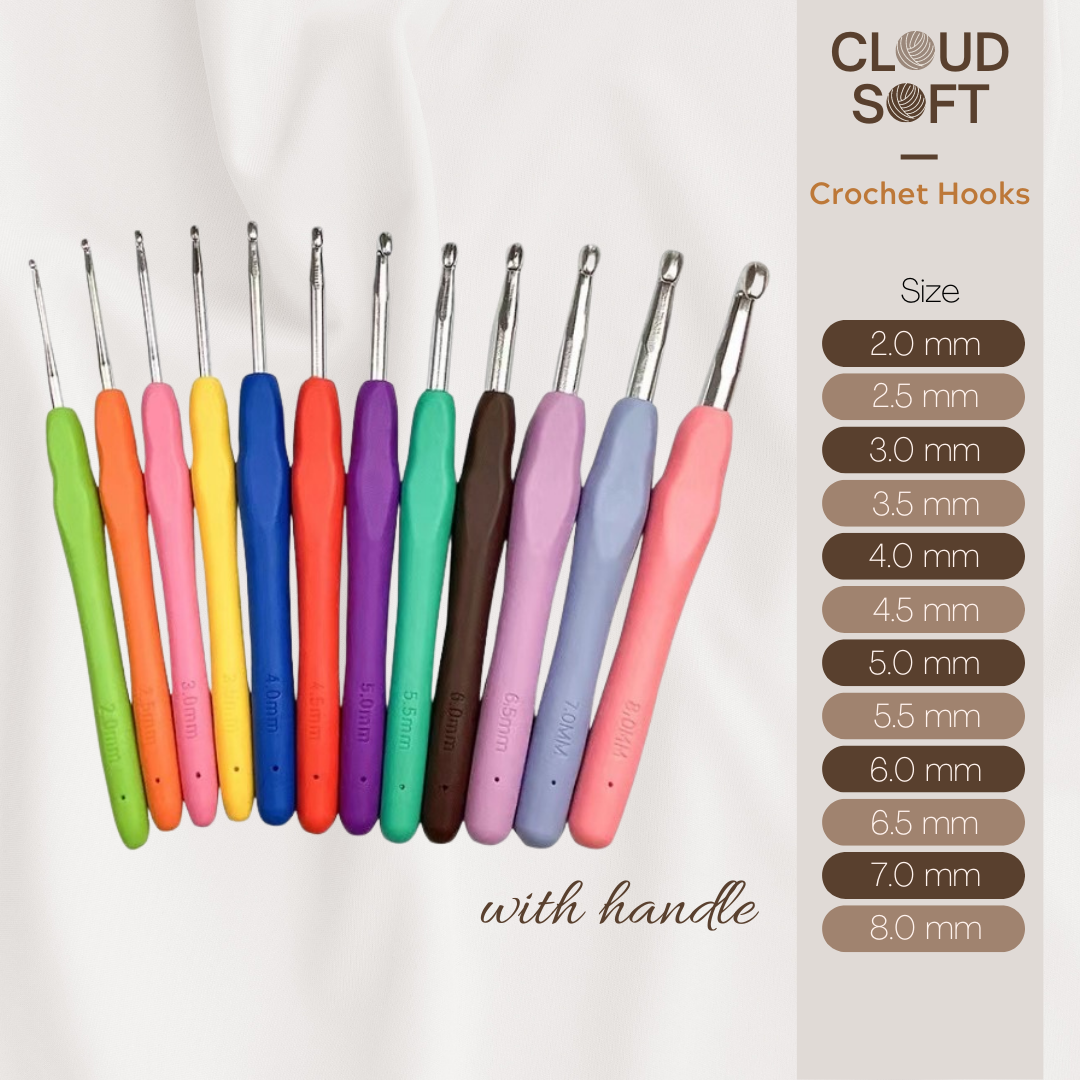 Jarum Kait Pemegang Getah (2.0-8.0mm)/Crochet Hook with rubber handle ...