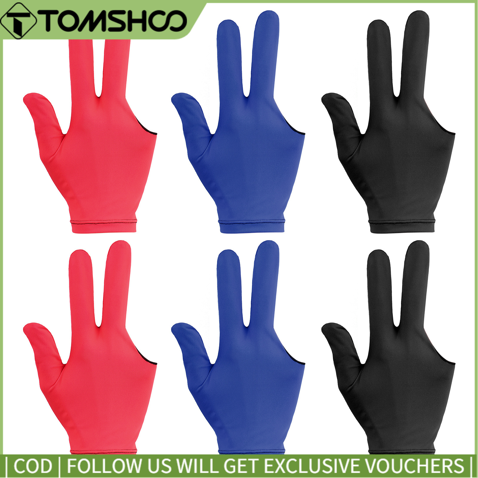 3pcs/6pcs 3-finger Cue Gloves Elastic Open Pool Gloves for Left Hands and Right Hands