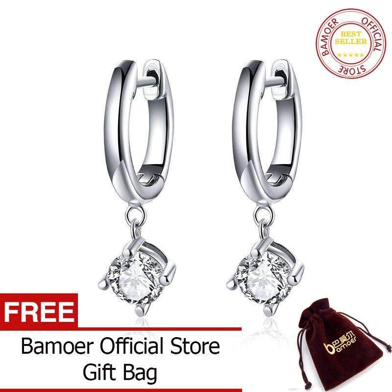 BAMOER Bông Tai Bạc, Bông Tai Giọt Nước Nhỏ CZ Trong Suốt Bằng Bạc Thật 925 Đối Với Phụ Nữ, Đám Cưới Quà Tặng Đồ Trang Sức Argent Brincos SCE553 Apr