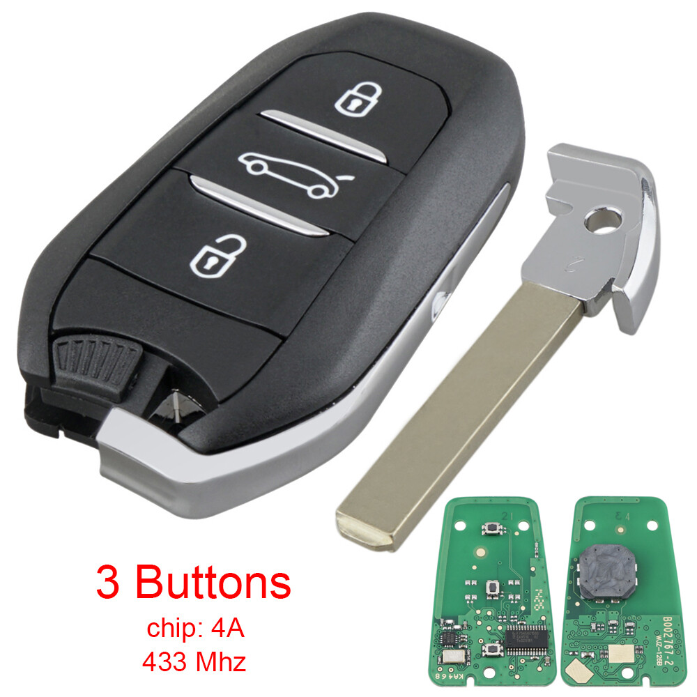 433mhz 3 buttons car key remote key fob smart keyless with 4a chip fit for peugeot 408 308 508 5008