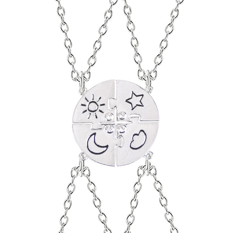 3 4 Piece Set Best Friend Friendship Necklace Sun Moon Cloud And Star Inlaid Rhinestone Stitching good friend