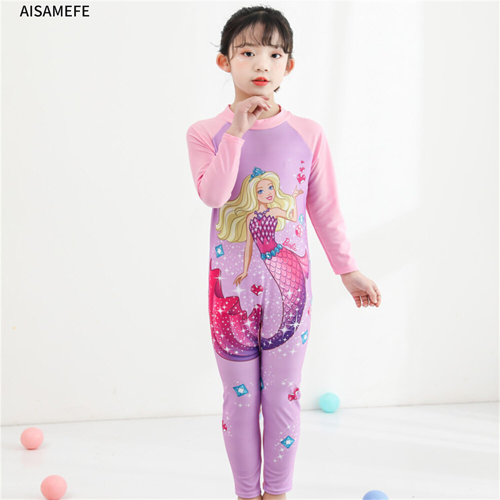 AISAMEFE 2021 New Style Boy Girl Swimwear Kids Jumpsuit Swimwear Cartoon Unicorn Fast Dry Surfing Long Sleeve Beachwear for 3-11Y